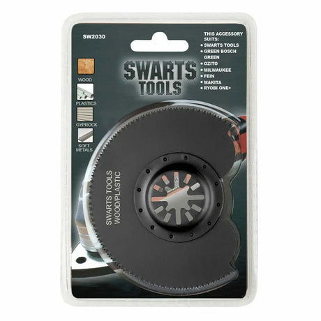 Swarts Tools wood and plastic circular saw blade guard accessory in its original retail blister packaging, featuring a black circular guard with a central speed dial.