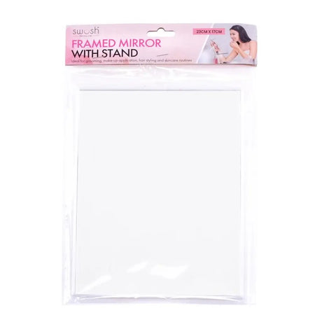 Framed mirror with stand packaging on a white background