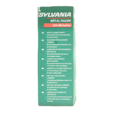 Sylvania metal halide lamp packaging on a white background