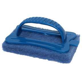 Blue scrubber with a handle on a white background