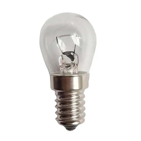 Clear light bulb with metal base on a white background