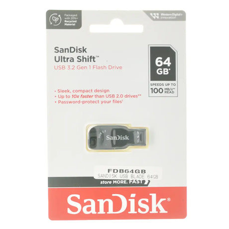 SanDisk Ultra Shift USB flash drive packaging on a white background