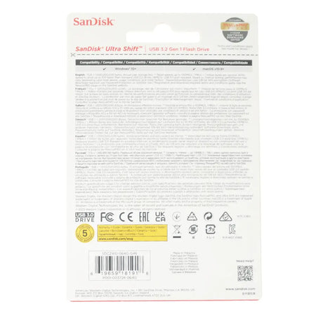 SanDisk Ultra Shift USB flash drive packaging on a white background