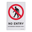 No entry sign with a red circle and line over a person icon on a white background.