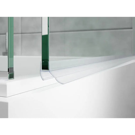 Clear plastic sheet on a white surface with a glass panel in the background