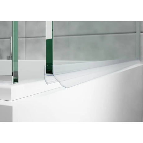 Glass shower enclosure with a white interior and transparent glass panels.