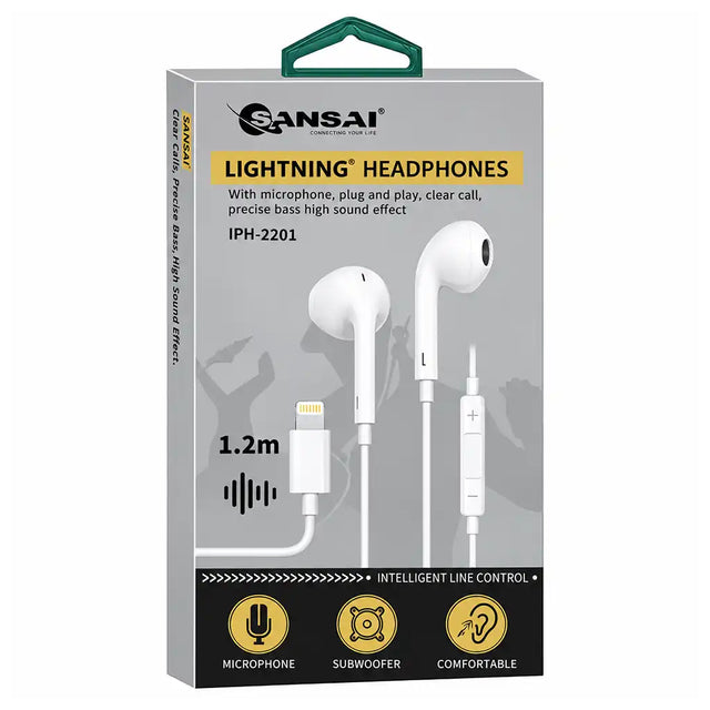 Sansai Lightning Headphones for iPhone with Mic & Volume Control