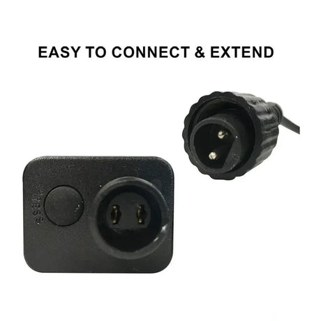 Black electrical plug and socket with text 'EASY TO CONNECT & EXTEND' on a white background