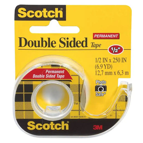 Scotch double-sided tape packaging with yellow and black design