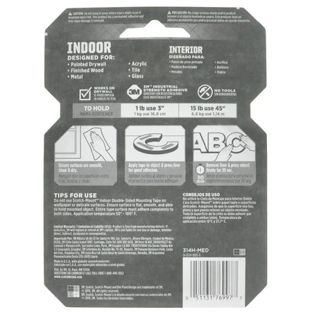 Back of a 3M adhesive packaging with text and graphics on a white background