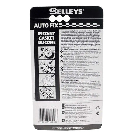Selleys Auto Fix Instant Gasket Silicone packaging with branding and text on a white background