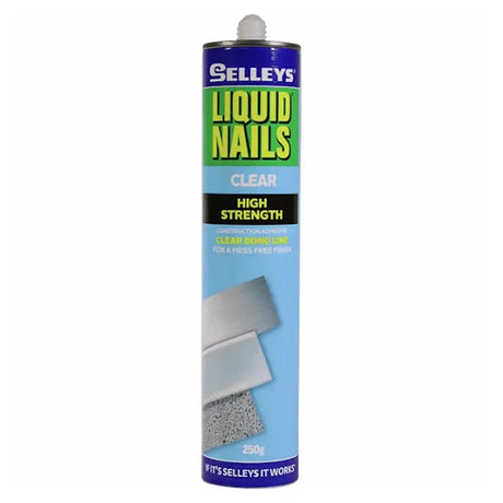 Selleys Liquid Nails high strength clear adhesive can on a white background