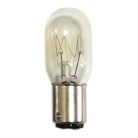 Clear light bulb with metal base on a white background