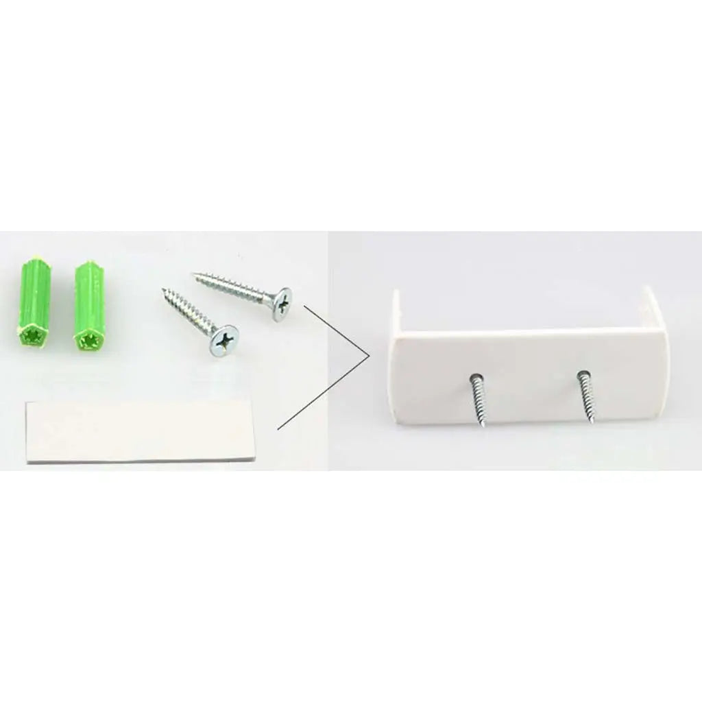 White wall mount bracket with screws and green connectors on a white background