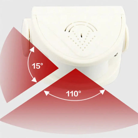 White smoke detector with labeled detection angles on a white background