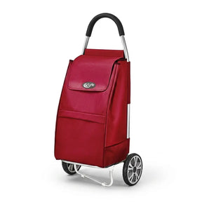 Red shopping cart bag with a brand logo on a white background