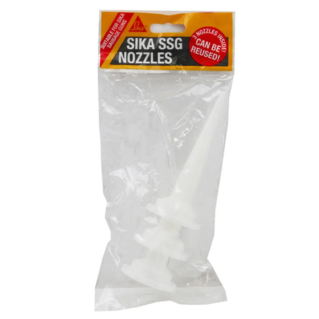 Packaged Sika SSG nozzles with clear plastic bag on a white background