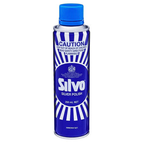 Silvo silver polish can with blue cap and label on a white background
