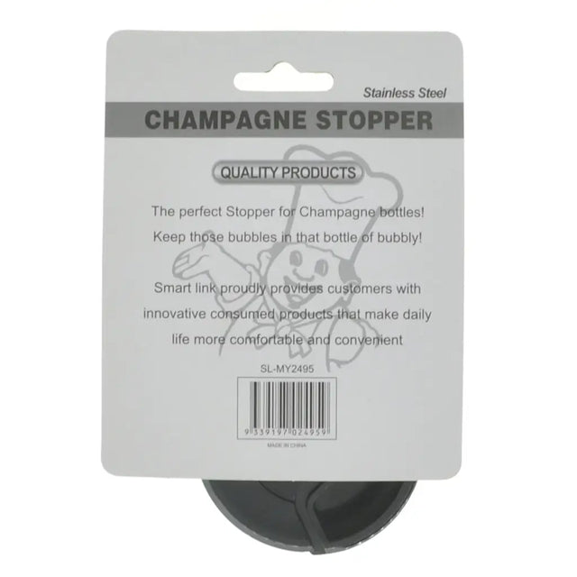 Champagne stopper with packaging label on a white background