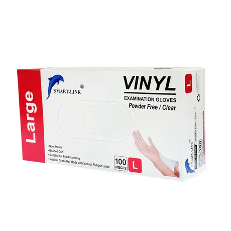 Smartlink Powder Free Disposable Vinyl Gloves Clear Large 100Pcs