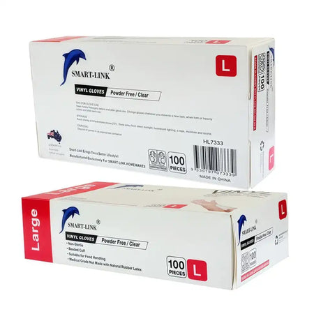 Smartlink Powder Free Disposable Vinyl Gloves Clear Large 100Pcs