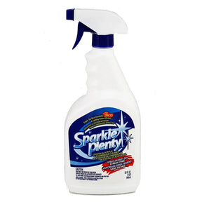 Spray bottle labeled 'Sparkle Plenty' on a white background