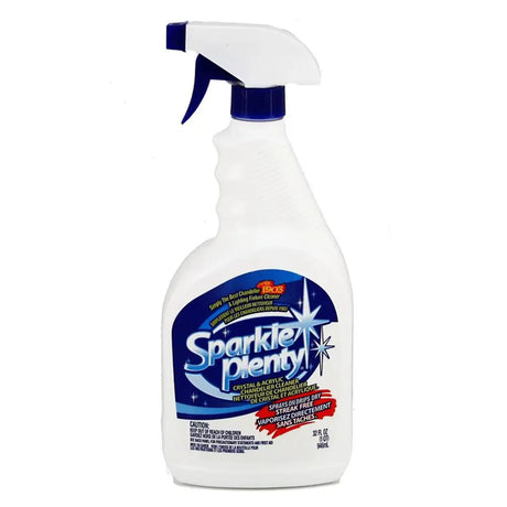 Spray bottle labeled 'Sparkle Plenty' on a white background