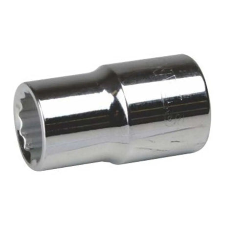 Chrome metal socket tool on a white background