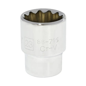 Metal socket tool with specifications on a white background