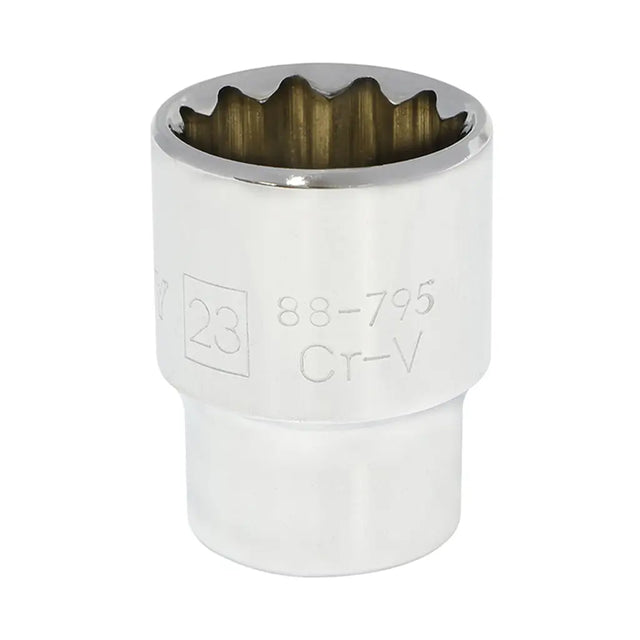 Metal socket tool with specifications on a white background