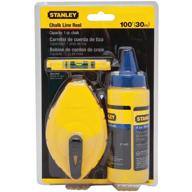 Stanley chalk line reel set with chalk container in packaging