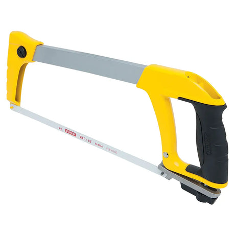 Yellow and black hacksaw on a white background