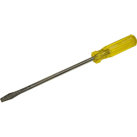 Screwdriver with yellow handle on a white background