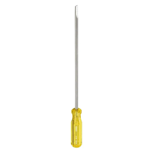 Yellow-handled screwdriver on a white background