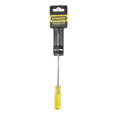Stanley screwdriver with yellow handle on a white background