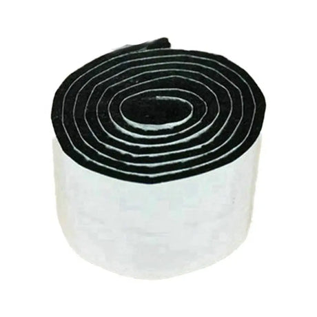 Roll of black and white gasket material on a white background