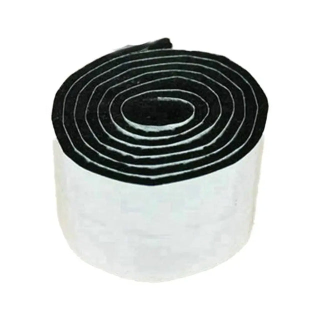 Roll of black and white gasket material on a white background
