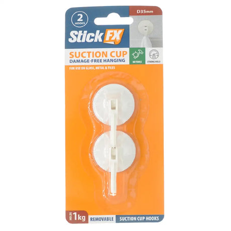 Pack of Stick EX suction cup hooks with orange and blue packaging on a white background