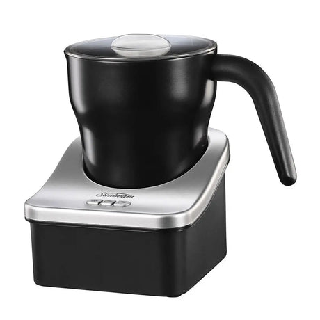 Black mug with handle on a black and silver base, featuring the Sunbeam brand.