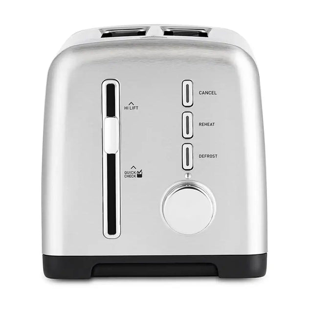 Silver toaster with control buttons on a white background