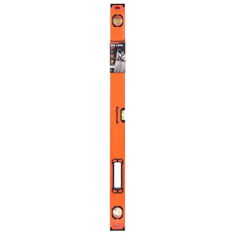 Orange level tool with a white background