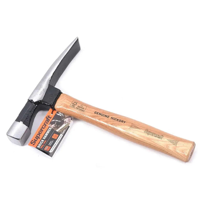 Hickory-handled pick axe with branded packaging on a white background