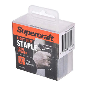 Supercraft light duty staple pack with staple gun image on a white background