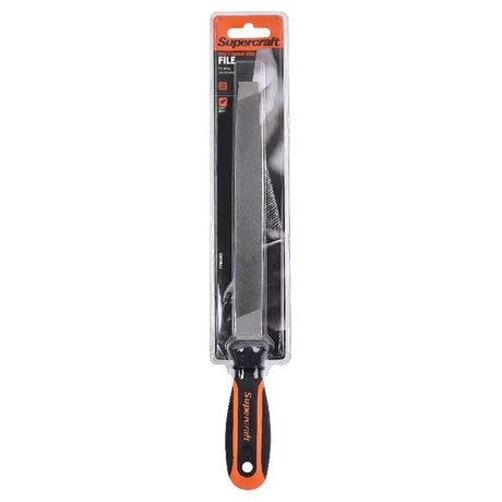 Supercraft file with black handle and orange accent on a white background