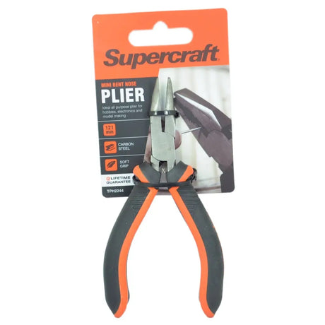 Supercraft pliers with black and orange handles on a white background