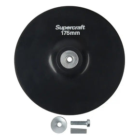Black wheel with 'Supercraft' branding and size '175mm', accompanied by a screw and washer on a white background.