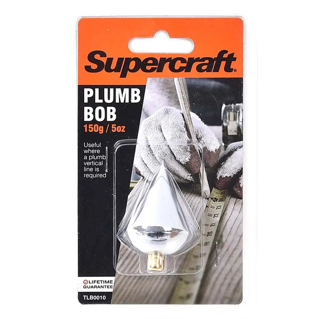Supercraft plumb bob packaging with a clear plastic window showing the product.