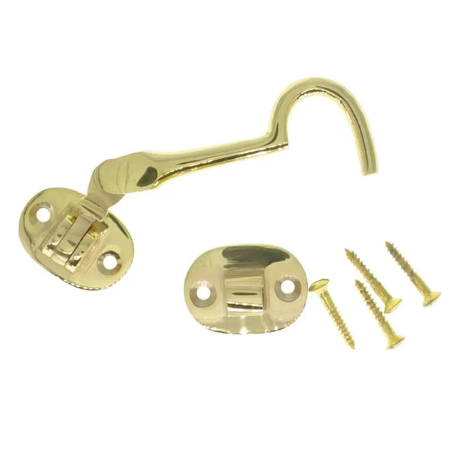 Gold door handle set with screws on a white background