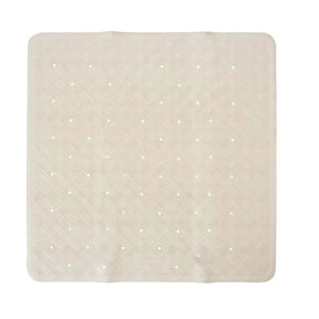 Beige square mat with a subtle pattern on a white background