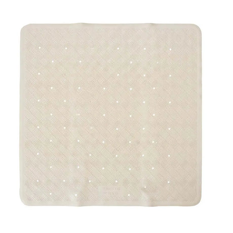 Beige square mat with a subtle pattern on a white background